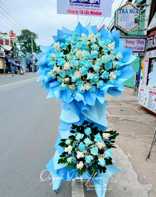 Kệ khai trương, kỉ niệm thành lập công ty tone xanh dương 