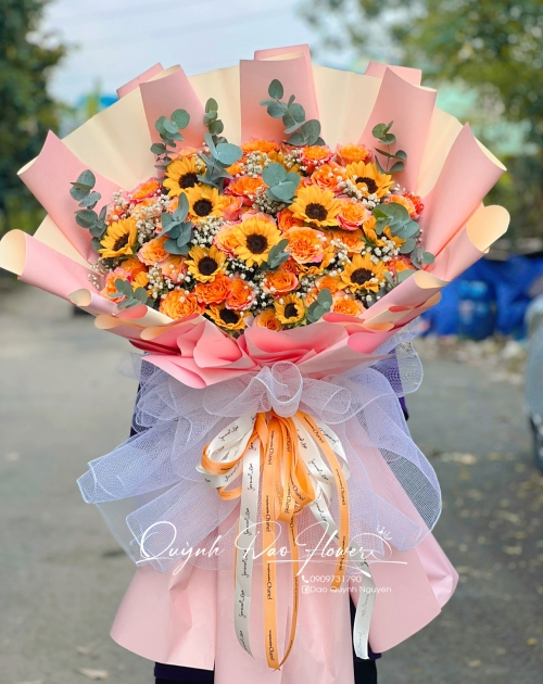 Bó hoa hướng dương mix Hồng cam tặng sếp nam