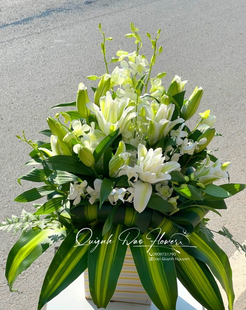 Giỏ hoa ly và lan trắng 