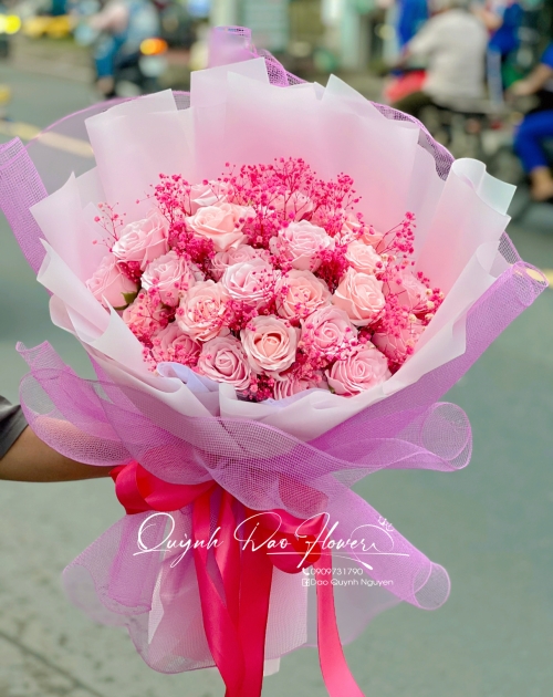 Bó hoa sáp cao cấp mix baby hồng 