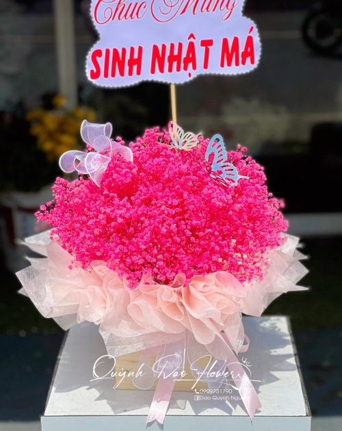 Hộp hoa bi khô màu hồng 