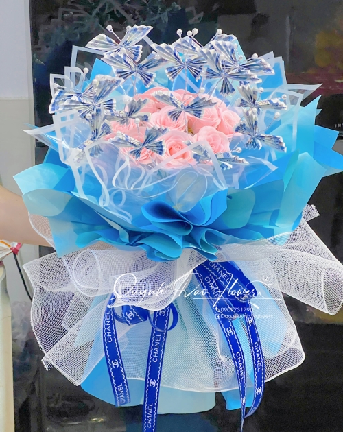 Bó hoa tiền bướm xanh dương 