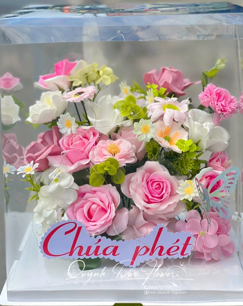 Hộp hoa sáp tone Hồng mix hoa cao cấp 