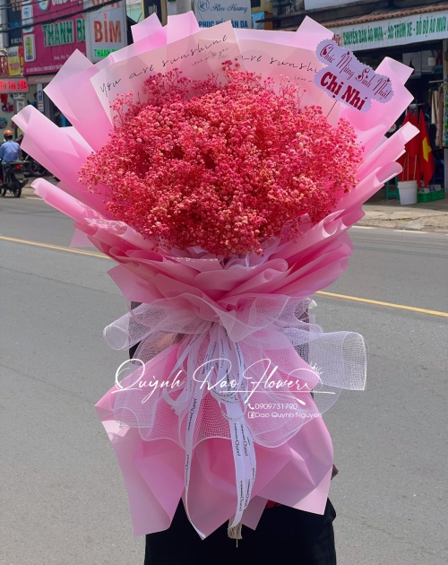 Bó hoa bi khô to đẹp màu Hồng 