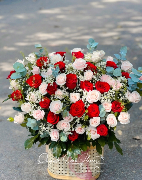 Giỏ ho tone đỏ Hồng sang trọng 