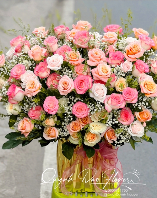 Giỏ hoa tone Hồng tặng khai trương 