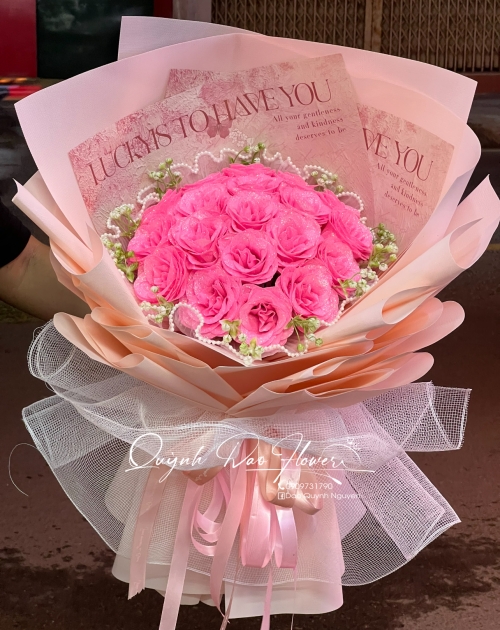 Bó hoa kim tuyến, hoa sáp nhũ hồng