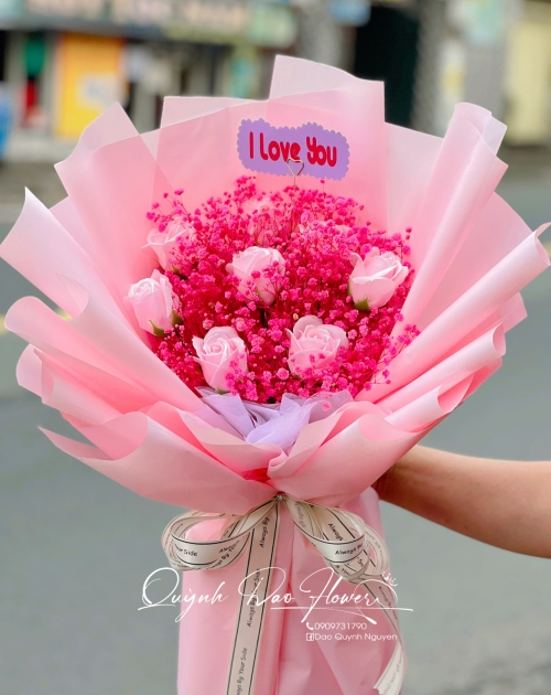 Bó hoa bi Hồng mix hoa hồng kem