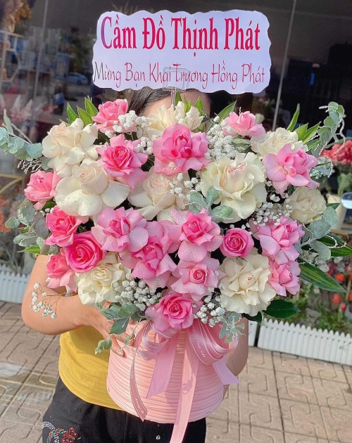 Giỏ hoa tặng khai trương màu Hồng 