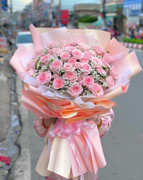 Bó hoa Hồng tone paster to phối bi