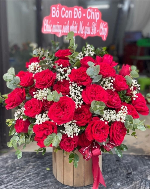 Giỏ hoa khai trương tone đỏ, shop hoa gần nhất, bình hoà, thuận an, bình dương 