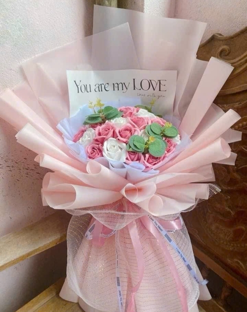 Bó hoa sáp Hồng mix trắng 