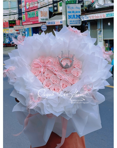 Bó hoa hồng sáp trái tim tone paster