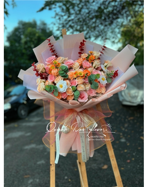 Bó hoa sáp tone cam cao cấp 