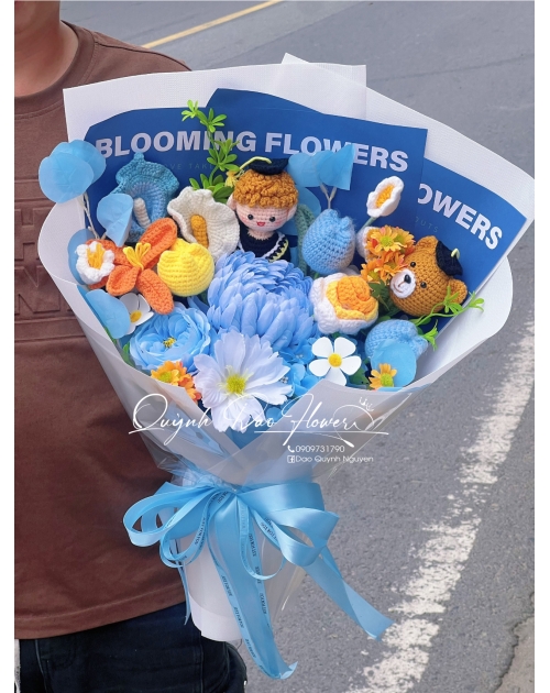 Bó hoa len xanh dương tốt nghiệp 