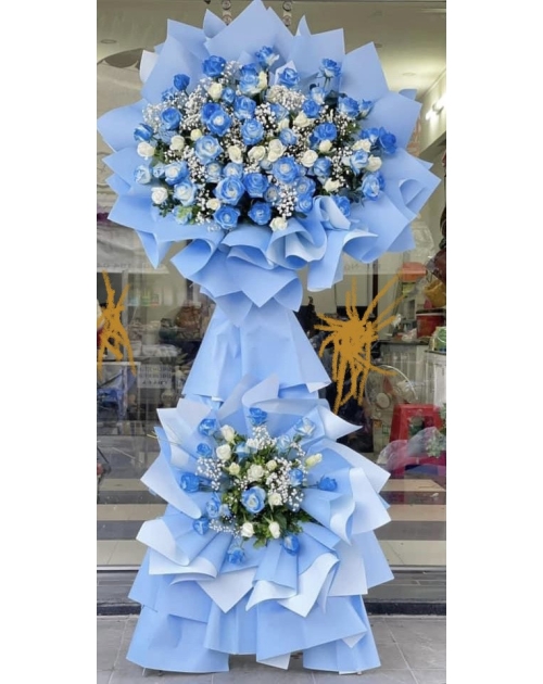 Kệ hoa khai trương tone xanh dương 