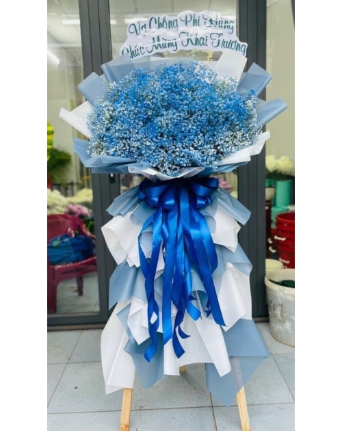 Kệ hoa bi khai trương tone xanh