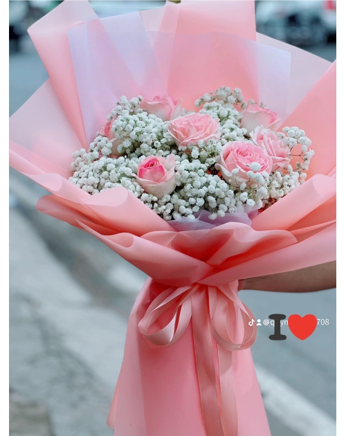 Bó hoa bi tươi mix hoa Hồng 