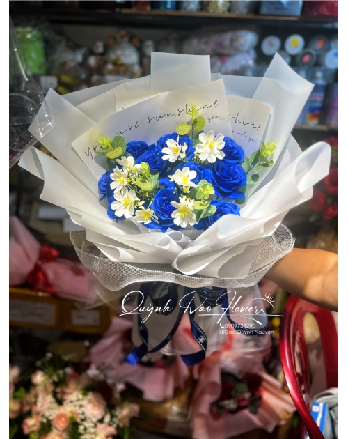 Hoa sáp cao cấp 10 bông xanh dương 