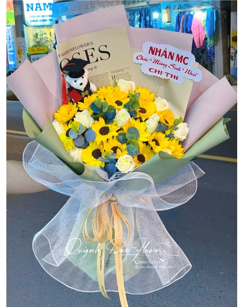 Bó hoa sáp hướng dương mix Hồng sáp 