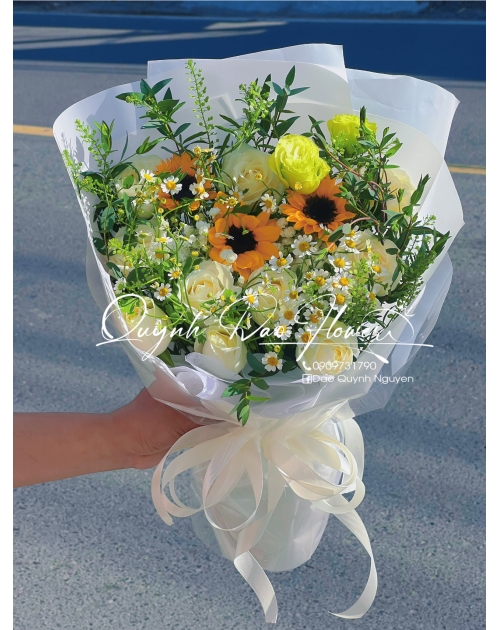 Bó hoa hướng dương mix Hồng trắng 