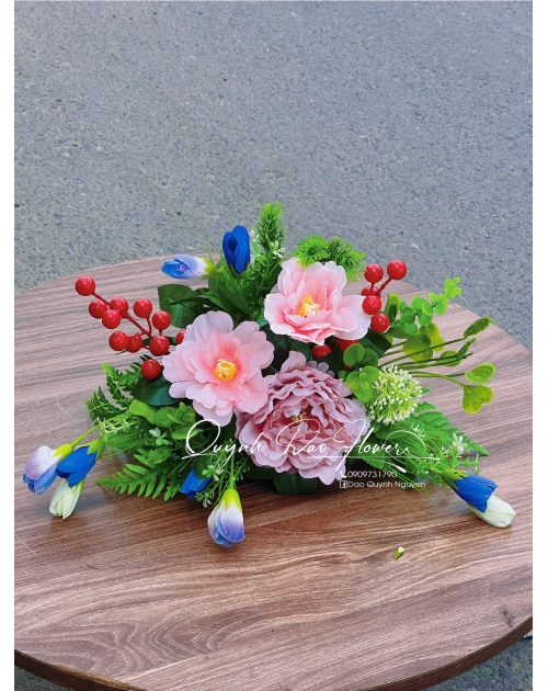 Bát hoa để bàn hoa lụa