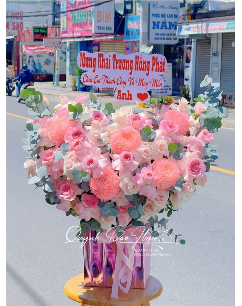 Giỏ hoa hồng mix cúc mẫu đơn Hồng 