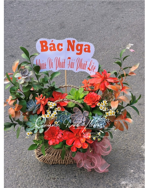 Giỏ hoa sen đá màu cam