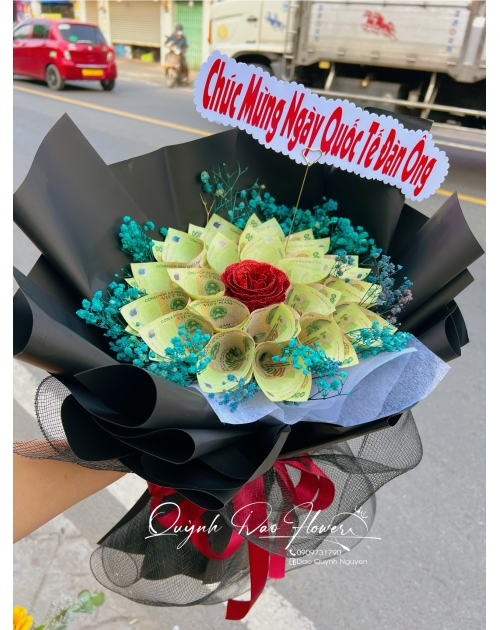 Bó hoa tiền tặng quốc tế đàn ông 