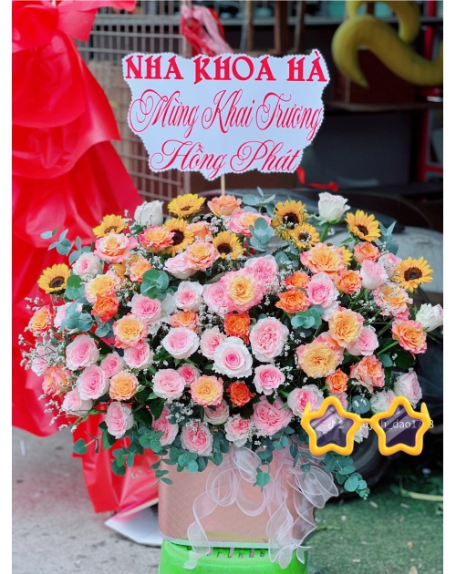 Giỏ hoa tone Hồng to đẹp 
