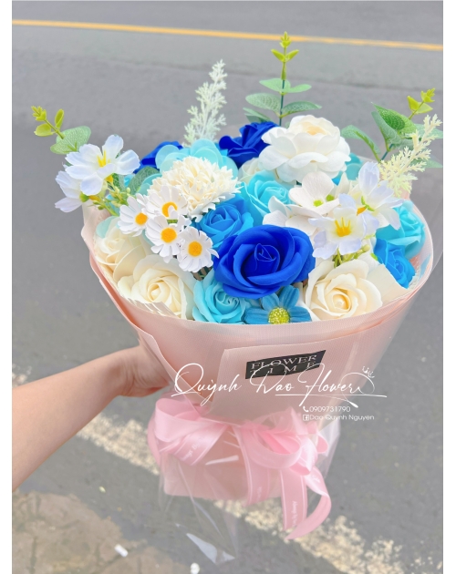 Bó hoa sáp mix cao cấp xanh dương 