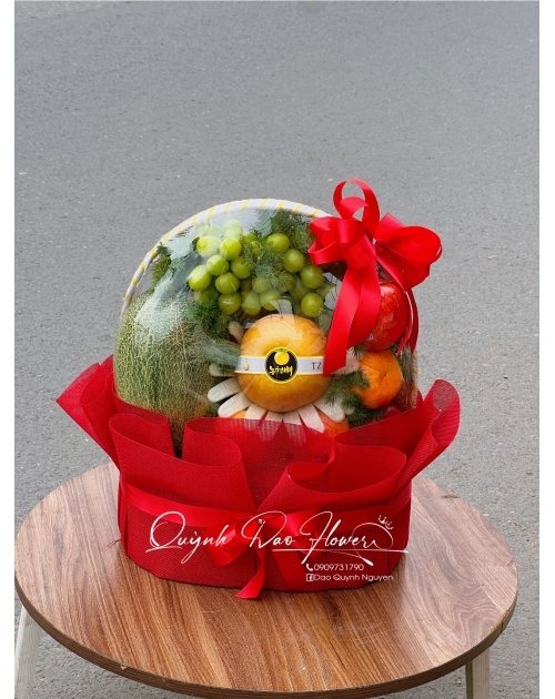 Giỏ trái cây mừng khai trương màu đỏ