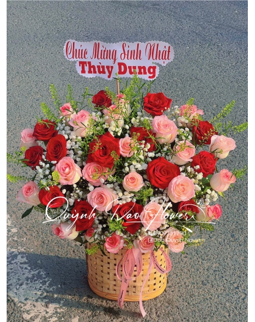 Giỏ hoa đỏ hồng mừng khai trương 