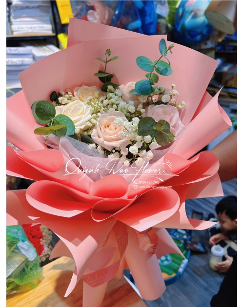 Bó hoa Hồng kem 5 bông thủ Đức 