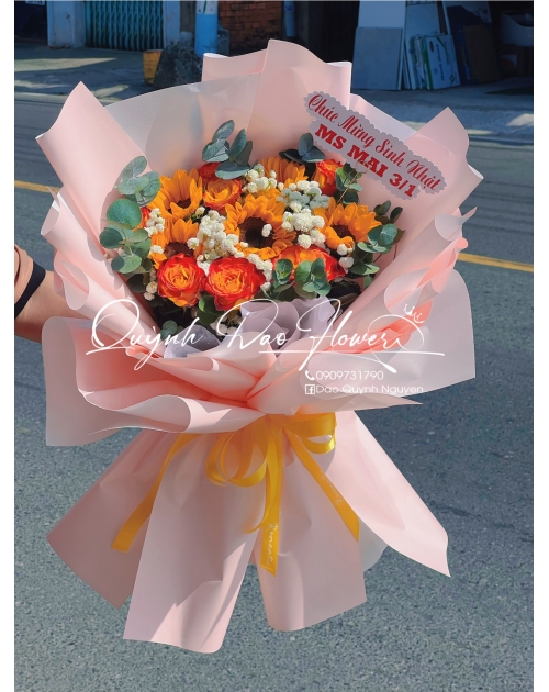 Bó hoa cam cháy mix hướng dương 