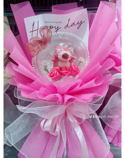 Bó hoa gấu dâu bong bóng 