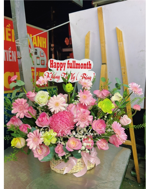 Giỏ hoa hồng sen xanh la thủ Đức 