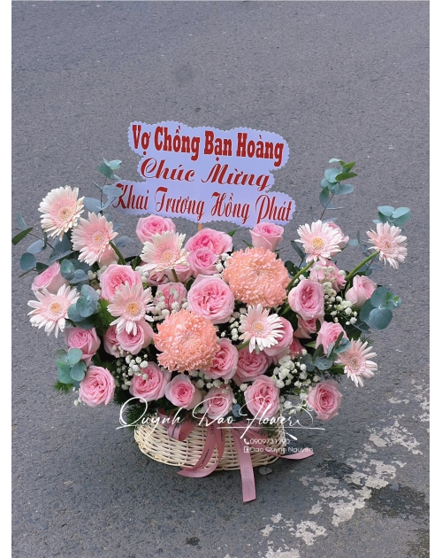 Giỏ hoa mẫu đơn Hồng