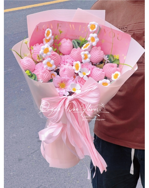 Bó hoa len tulip hồng 
