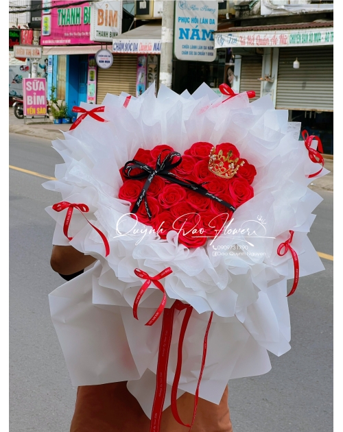 Bó hoa sáp cao cấp trái tim màu đỏ