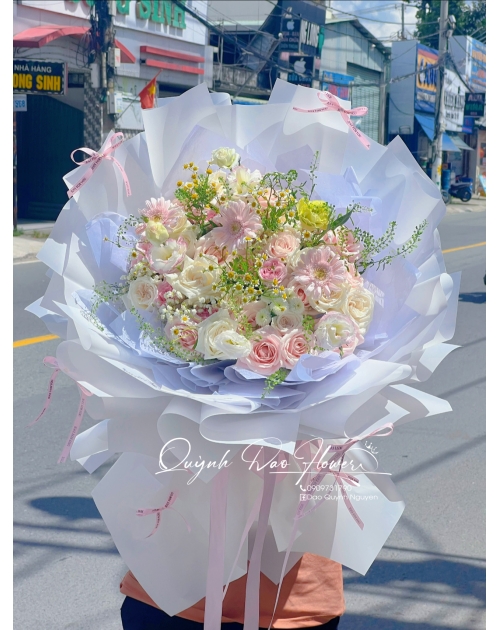 Hoa mix tone hồng trắng 