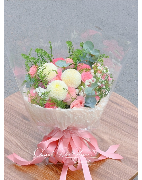 Bó hoa sinh nhật, màu Hồng, hoa mix, Thủ Đức, lái thiêu 