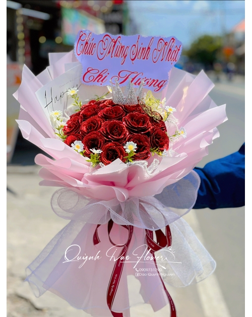 Bó hoa nhũ đỏ tặng sinh nhật 