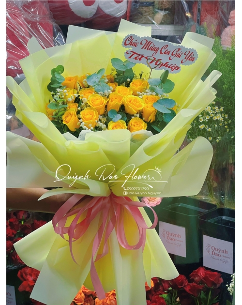 Bó hoa hồng vàng thủ dầu 1