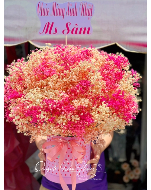 Hộp hoa bi khô to màu hồng 