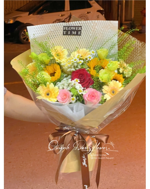 Bó hoa hướng dương mix hoa đồng tiền 