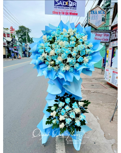 Kệ khai trương, kỉ niệm thành lập công ty tone xanh dương 