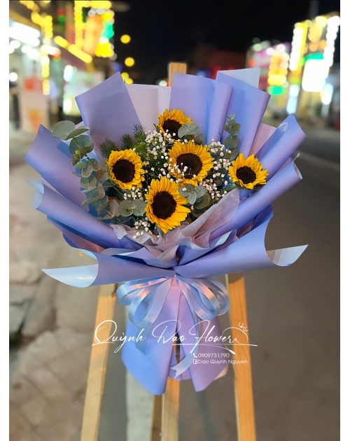 Bó hoa hướng dương 5 bông tặng tốt nghiệp, lễ tri ân, lễ trưởng thành 