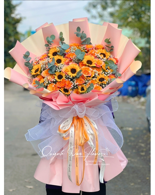 Bó hoa hướng dương mix Hồng cam tặng sếp nam