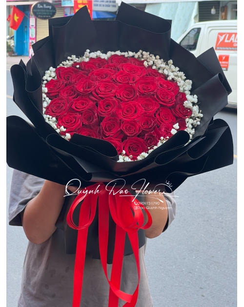 Bó hoa hồng tròn mix baby